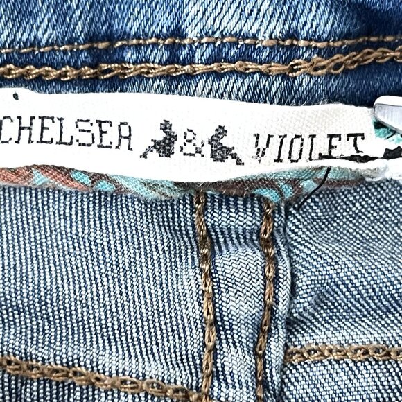 Chelsea & Violet Stretch Blue Denim Shorts Size 30 Fringed Cut off Beads Tassels - Picture 5 of 10